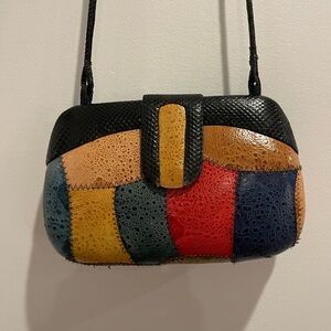 Vintage Patchwork Multicolor Leather Hard Shell Purse